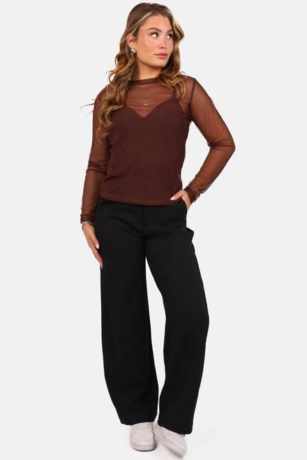 Getdrezzed Top - Maat: S - Mesh top met ronde hals bruin