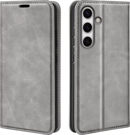 MobyDefend Hoesje - Geschikt voor Samsung Galaxy S24 FE - Luxe Wallet Bookcase (Magnetische Sluiting) - Grijs