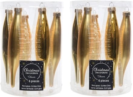 Decoris kerstbal pegels - 12x - goud - D15 cm - glas - kersthangers - ijspegels - kerstversiering