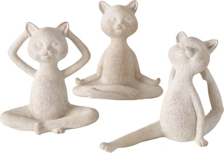 Yoga - Katten - Beeld - 3 set - Beige - 14,5x15x6cm - Polyresin - Decoratie