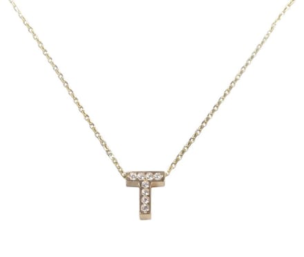 Gouden ketting met T zirkonia hanger