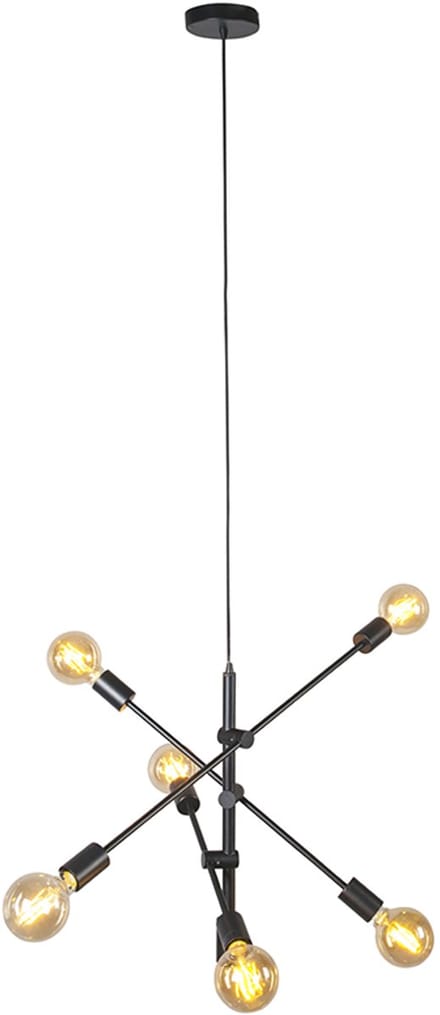 QAZQA Sydney 6 - Hanglamp - 6 lichts - 750 mm - zwart