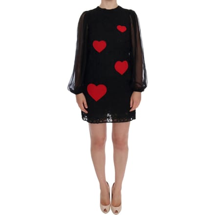 Dolce & Gabbana Vrouwen Zwart Kant Rood Hart Shift Jurk