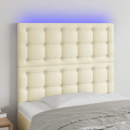 vidaXL - Hoofdbord - LED - 80x5x118/128 - cm - kunstleer - crèmekleurig