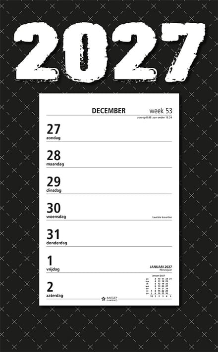 MGPcards - Week Scheurkalender 2027 - Week begint op zondag - 21 x 34 cm - Zwart