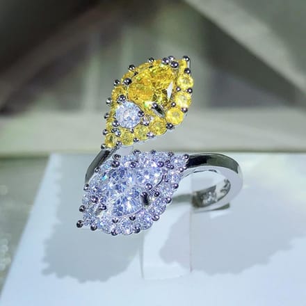 Kleur Schat Serie Hoge Kwaliteit Gele Diamant Ring Meisje Luxe Temperament Index Ring 7 yard opening gray