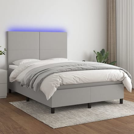 vidaXL - Boxspring - met - matras - en - LED - stof - lichtgrijs - 140x200 - cm