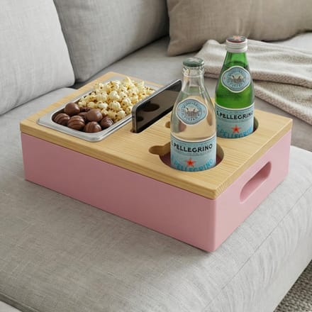 Dailygoods- Snackbox met deksel - Opbergdoos voor snacks - Multifunctionele bank-organizer - Telefoonhouder - MDF met grenenhout - Compact ontwerp