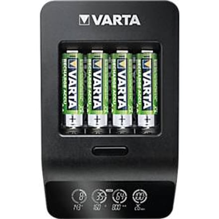 Batterijlader Varta LCD Smart Charger, voor 4 x Mignon AA/Micro AAA & 1 x USB, 2 modi, LCD-display, incl. 4 batterijen