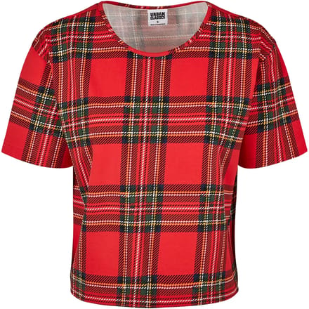 Urban Classics - AOP Tartan Short Oversized Crop top - XS - Rood/Zwart