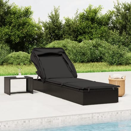 vidaXL - Ligbed - met - inklapbaar - dak - 213x63x97 - cm - poly - rattan - zwart