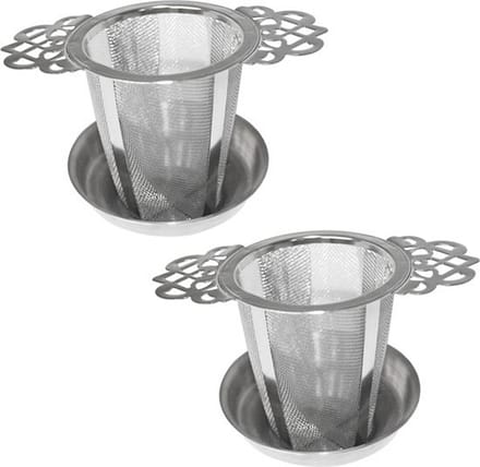 Knaak Theezeef Set - 2 Stuks RVS Theefilters - Met Handvat & Druipschaaltje - Voor Losse Thee