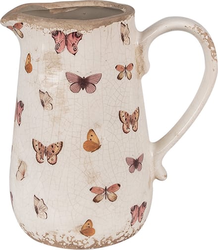 Clayre & Eef Decoratie Kan 16x12x18 cm Beige Roze Keramiek Vlinders