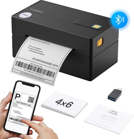 Inateck PR40 Labelprinter - Thermische Printer - Etikettprinter - USB & Bluetooth Verbinding - 4x6 Labelprinter voor Verzendlabels - Verzendlabel Printer PostNL & DHL + verzendetiketten