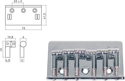 Brug-Staartstuk, Stallion, pitch 10,8mm, strings mounted in Bridge, chroom