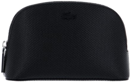 LACOSTE Leren Toilettas Make Up Pouch Noir Zwart