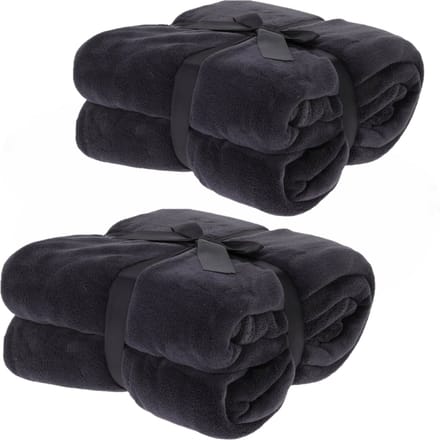 Fleece dekens/plaids - 2x - antraciet grijs - 180 x 230 cm