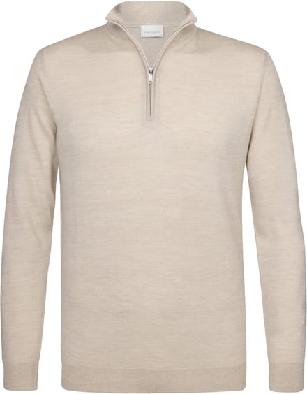Profuomo Half Zip Pullover Merinowol Beige - Maat XL - Heren - Pullovers