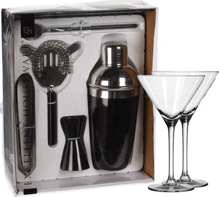 Excellent Houseware cocktails maken set 5-delig met 6x Martini glazen 260 ML