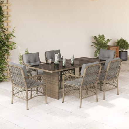 vidaXL - 7-delige - Tuinset - met - kussens - poly - rattan - gemengd - beige