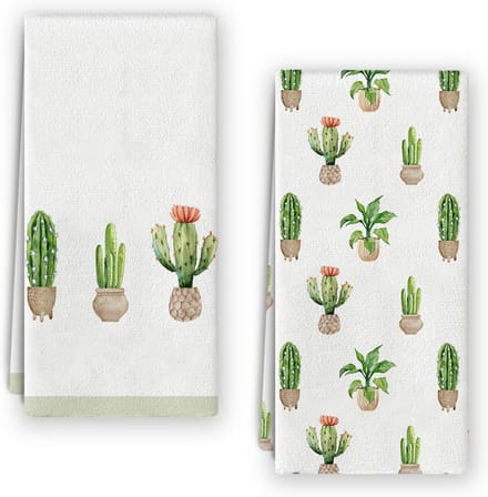 Set van 2 Keukenhanddoeken met Cactus Thema - Absorberend en Decoratief