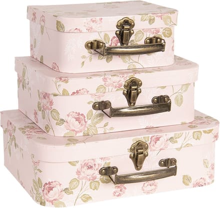 Clayre & Eef Decoratie koffer (set van 3) CC60025 30*21*9/25*18*9/20*16*8 cm - Meerkleurig Karton Opbergkoffer