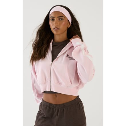Dames Dsgn Studio Boxy Crop Hoodie Met Ritssluiting En Zijstreep | Lichtroze | Maat: Medium
