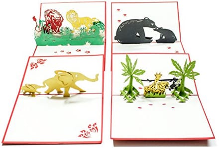 Set van 4 3D Pop-Up Verjaardags- en Wenskaarten - Jungle Dieren