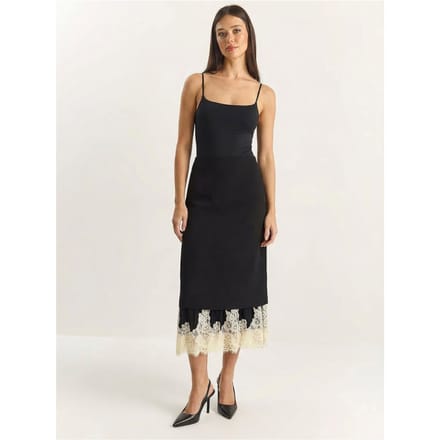 Hoge Taille Midi Rok met Kantonderzijde