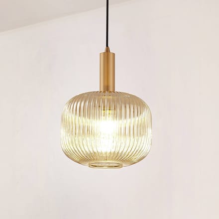 Lindby - hanglamp - 1licht - Glas, ijzer - H: 8.5 cm - E27 - rookgrijs, goud