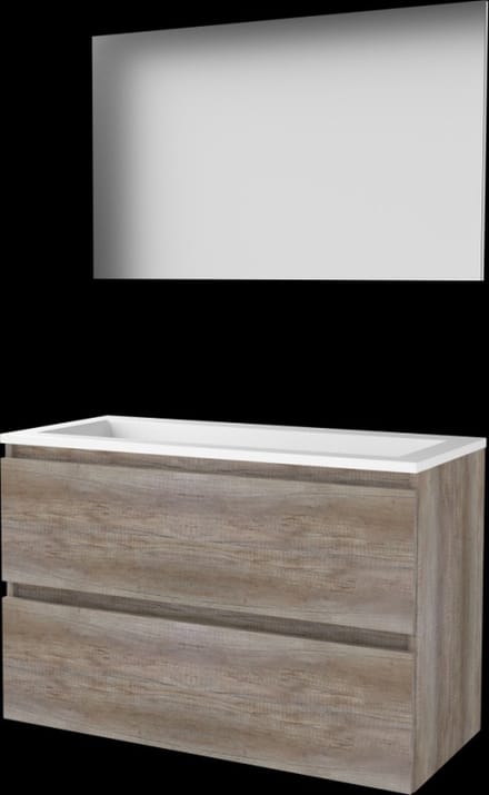 Basic-Line Basic 46 Badkamermeubelset - 100 x 46 cm - Greeploos - 2 Lades - Acryl Wastafel - Zonder Kraangat - Spiegel - Scotch Oak