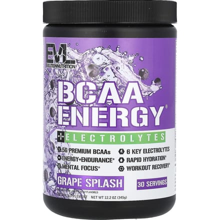 EVLution Nutrition, BCAA Énergie Plus Électrolytes, Éclaboussure de Raisin, 12,2 oz (345 g)