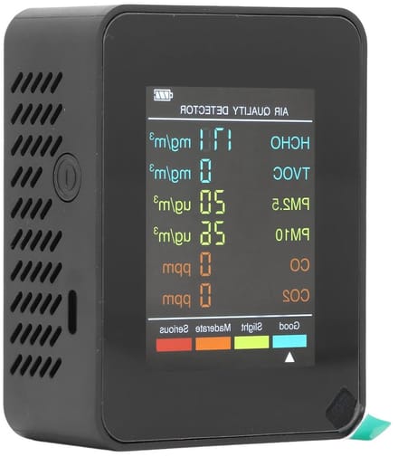 Draagbare Luchtkwaliteitsmonitor met LCD-scherm voor CO2, TVOC, HCHO, PM2.5 en PM10 met Alarmfunctie