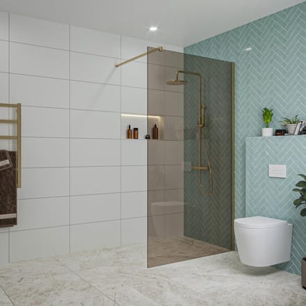 FugaFlow Eccelente Vetro inloopdouche badkamer - 110x200cm - rookglas - wandarm - geborsteld messing