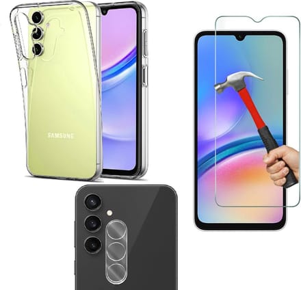 Back cover Silicone hoesje transparant met Screenprotector Glas 1x en Camera lens protector 1x Geschikt voor: Samsung Galaxy A25