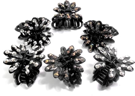 6 haarklemmen 8,5 cm met grote strass punten mix 3x licht / 3x donker