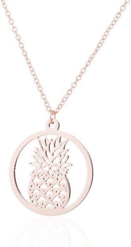 24/7 Jewelry Collection Ananas Ketting - Cirkel - Hawaii - Rosé Goudkleurig
