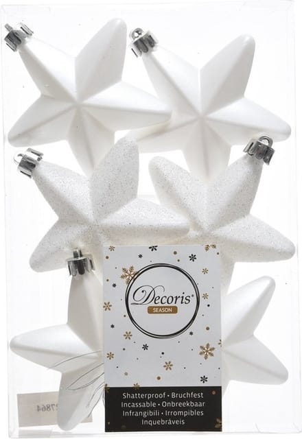 Decoris kersthanger sterren - 36x st - wit - 7 cm - kunststof - kerstornamenten - kerstversiering