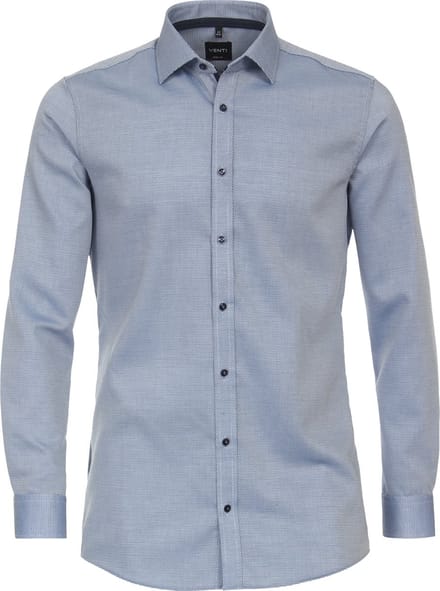 VENTI body fit overhemd - dobby - blauw - Strijkvriendelijk - Boordmaat: 46