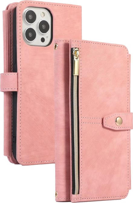 Hoesje geschikt voor iPhone 14 - Bookcase - Koord - Pasjeshouder - Portemonnee - Kunstleer - Roze