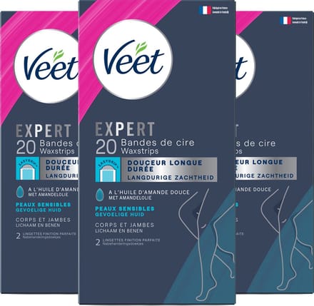 Veet - Expert - Koude Wasstrips - Benen (Sensitive) 20st - 3 Stuks - Voordeelverpakking