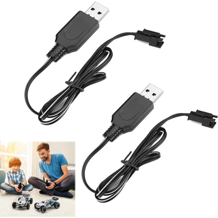 2 Stuks USB-laderkabel 3.7V voor RC-batterijen NiCd NiMH LiPo met SM-2P-stekker – Compatibel met RC-auto's FPV-drones zwart
