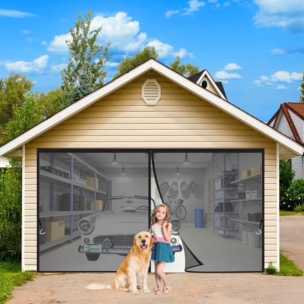 Hor deur 210 x 185 cm - muggengaas met magneten automatisch sluitend, zwart