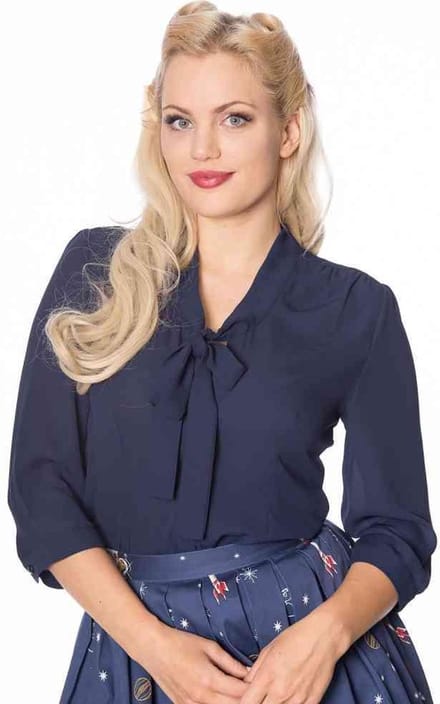Dancing Days - PERFECT PUSSYBOW Blouse - S - Blauw