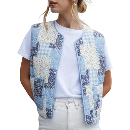 Threadbare Dames Cabos Patchwork Gevoerde Regular Gilet (Blauw)