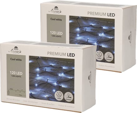 Anna's Collection Kerstverlichting - Set van 2x stuks - helder wit - 120 leds - 12 meter - dimmer - timer - IP44 - lichtsnoer