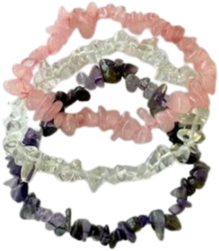 Drie Eenheid / gouden driehoek - armbanden split - edelstenen - maat 18 - amethist bergkristal rozenkwarts - balans
