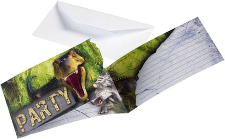 8 uitnodigingskaarten voor een dinosaurusfeestje: Dino Attack