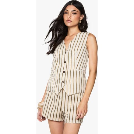 boohoo Dames Tailored Pinstripe Linen Look Button Waistcoat | Steen | Maat: 36