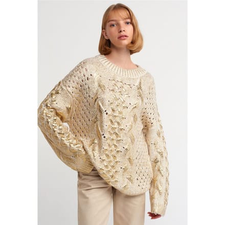 Overmatige Kabelgebreide Crew Neck Sweater